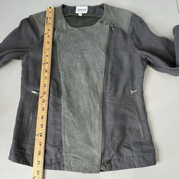Armani Collezioni Linen Suede Jacket Size 4 Gray Full Zip Patchwork - Picture 9 of 15